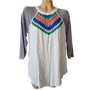 We The Free Spring Bound Crochet Neck Raglan Baseball Tee Multicolor Size Medium